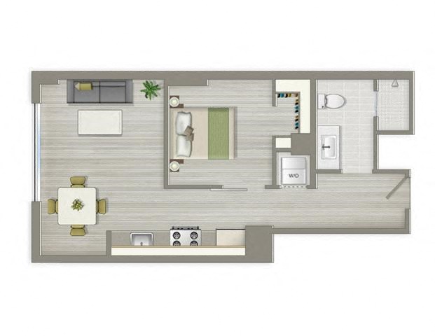 Floor plan for 1 bed, 1 bath, 526 sqft